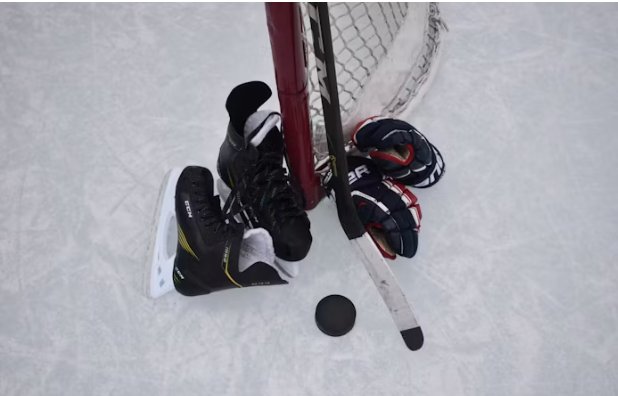 Hockey gear on the ice